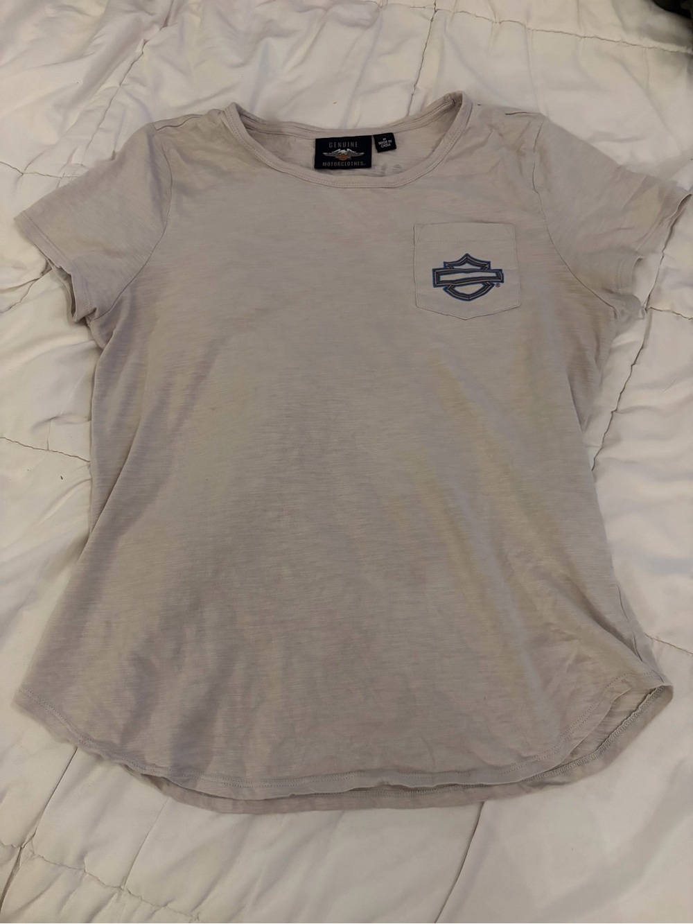 Harley Davidson Pale Gray Short Sleeve Tee with Chest Pocket Logo